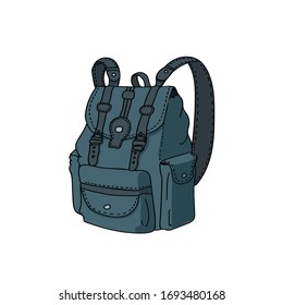 Cartoon style illustration, element design. Vector colourful illustration of a backpack on a white background.  