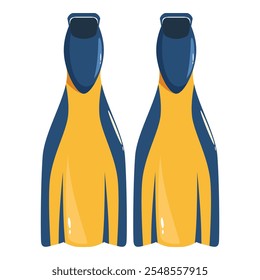 Cartoon style illustration featuring diving fins, essential equipment for scuba diving and snorkeling adventures in the ocean