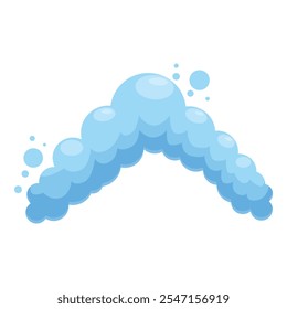Ilustración de estilo de dibujos animados con espuma de jabón azul claro que forma un arco contra un fondo blanco