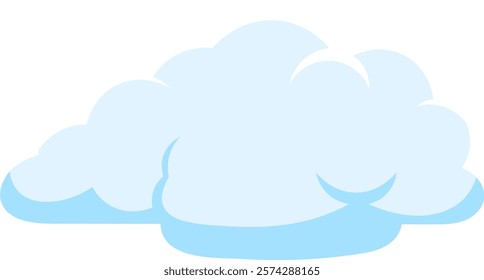 Cartoon style illustration featuring a light blue cloud gently floating in a bright, white sky, symbolizing beautiful weather and a cheerful sunny day, evoking feelings of peace and tranquility
