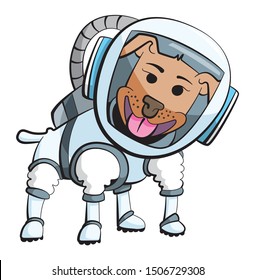Cartoon style illustration of a friendly dog in a spacesuit. An astronaut dog.