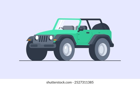 Cartoon style illustration of a green off-road vehicle