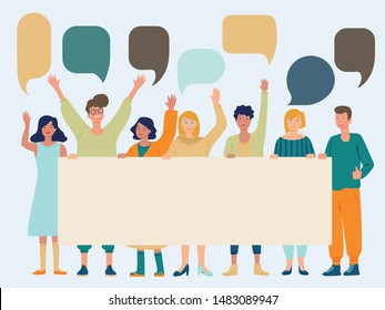 Cartoon Style Illustration Group People Hold Stock Vector (Royalty Free ...