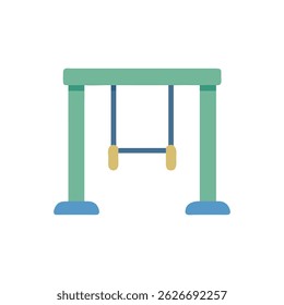 Ilustração em estilo de desenho animado de anéis de ginástica em um fundo branco. Inclui paleta de cores verde-claro e escuro.