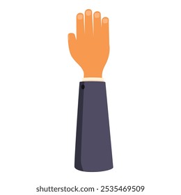 Cartoon style illustration of a hand raised with all fingers up, like someone is asking a question