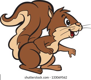 Cartoon style illustration of happy squirrel, who is looking forward to meet new friends from the woods.