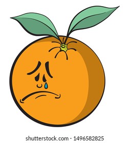 Cartoon style illustration of a lonely orange fruit with a sad face and one single tear.