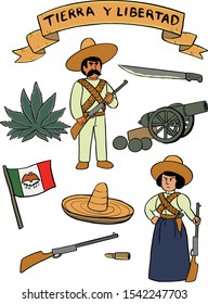 Cartoon Style Illustration Of Mexican Revolution Motives