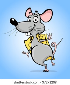 Cartoon style illustration - Mouse with cheese