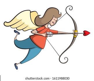 Cartoon style illustration of a normal woman cupid. A mom as a matchmaker.