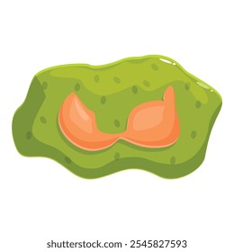 Cartoon style illustration of an orange bikini top lying on a green slime puddle