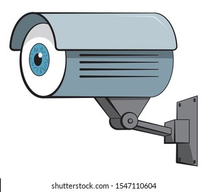 Cartoon Style Illustration Of A Security Camera With An Eye Instead Of A Lens.