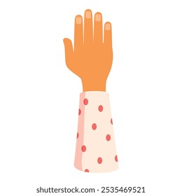 Cartoon style illustration showing an open hand gesture with a polka dot sleeve, conveying a message through body language