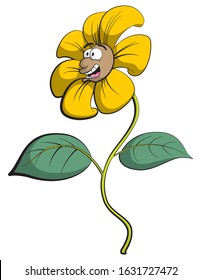 Cartoon style illustration of a single yellow flower with a happy, smiling facial expression.