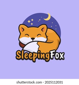 cartoon style illustration of sleeping fox mascot logo