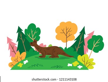 Cartoon style illustration of a smiling otter in a forest setting.