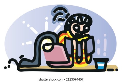 Cartoon style illustration of student reading books late at night.
Line drawing illustration of preparing for examination.
