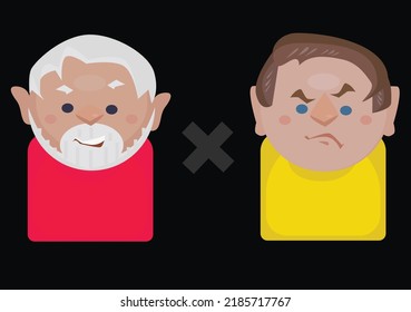 Cartoon style illustration of the two candidates for the election for president of Brazil in 2022, on one side Luiz Inácio Lula da Silva, on the other Jair Messias Bolsonaro