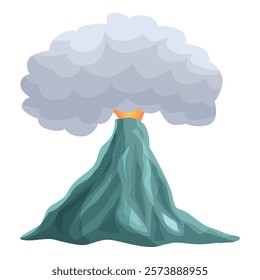 Cartoon style illustration of a volcano erupting, with lava flowing down the side