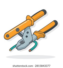 A cartoon style illustration of wire stripping pliers with orange insulated handles shown in a flat isometric perspective on a white background