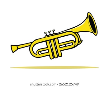 Ilustração de estilo de desenho animado de um trompete amarelo com contorno preto