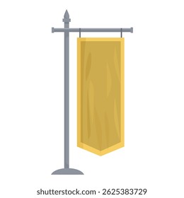 Cartoon style image of a blank yellow pennant hanging on a metal pole, perfect for historical or fantasy settings