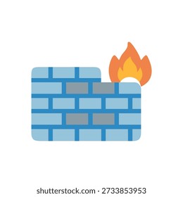 Cartoon style image of a blue brick wall on fire representing security.