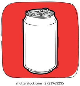 Una Imagen de estilo de dibujos animados de una lata plateada con una lengüeta visible, colocada sobre un fondo cuadrado redondeado rojo brillante.