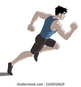 Cartoon style image of a strong man running at full speed isolated on white background,illustration