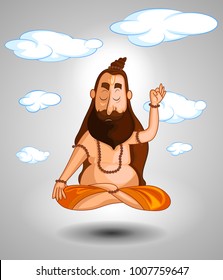 cartoon style Indian sadhu character illustration