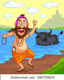 cartoon style Indian sadhu character illustration