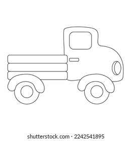 Cartoon style isolated cargo van or pick up car, doodle style flat vector outline for kids coloring book