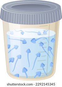 Estilo de caricatura Contenedor de muestra de esperma aislado para pruebas médicas en fondo blanco - Ilustración vectorial de stock.
