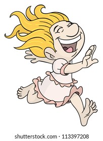 Cartoon style joyful girl running