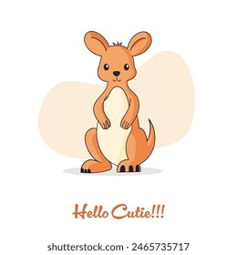 Cartoon style  Kangaroo illustration with hello cutie written. Animal nature wallpaper concept. Kangaroo isolated on plain background.