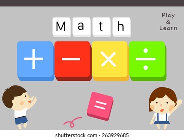 Cartoon style kids learning math calculation/ Educational illustration, vectors, clip arts, and template/ Materials for school teacher/ 