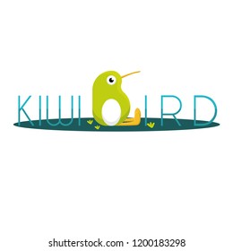 Cartoon Style Kiwi Bird Illustration. Kiwi Bird Is Sitting Next To Her Egg. Kiwi Bird Logo Element. 