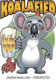 Cartoon Style Koala Bear Holding Mug With Foaming Beer