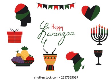 Cartoon style Kwanzaa celebration set.