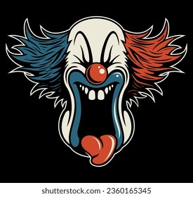 Cartoon style laughing clown's face vector illustration.