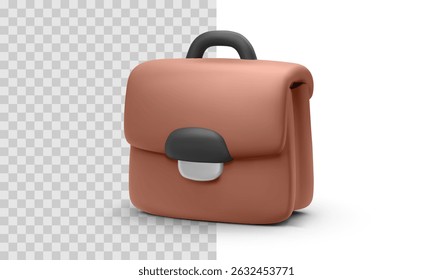 Maleta de couro estilo Cartoon com alça e fivela, isolado no fundo transparente e branco. Excelente para projetos de trabalho, negócios ou educação. Ilustração de vetor simples e limpa.
