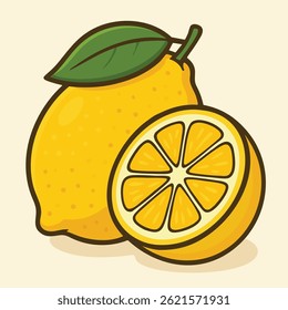 Estilo de dibujos animados de limón y sección de corte