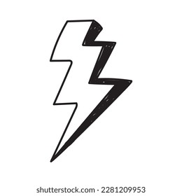 cartoon style lightning bolts and stars. Hand drawn doodles, black and white and color.