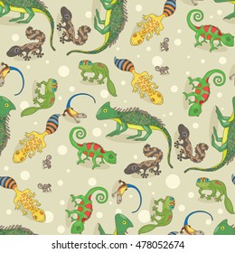 Cartoon style lizards - vector seamless pattern