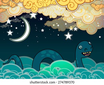 Cartoon style Loch Ness monster