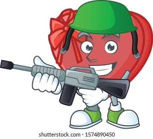 A cartoon style of love gift box Army with machine gun