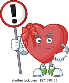 Cartoon style of love gift box with sign in his hand