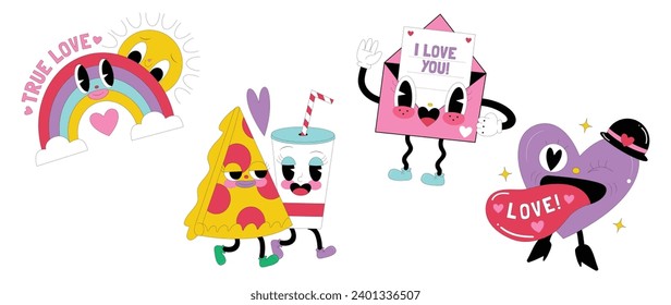 Cartoon style love stickers vector design in eps 10