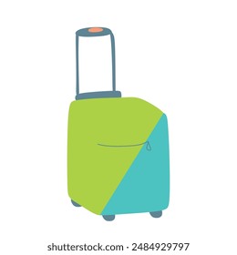 Cartoon style luggage or travel bag on white background. Colorful Doodle suitcase or baggage flat vector illustration. Journey, summer vacation, trip, tour, voyage concept