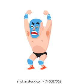 Cartoon Style Mad Wrestler Characters Set. Vector Illustration